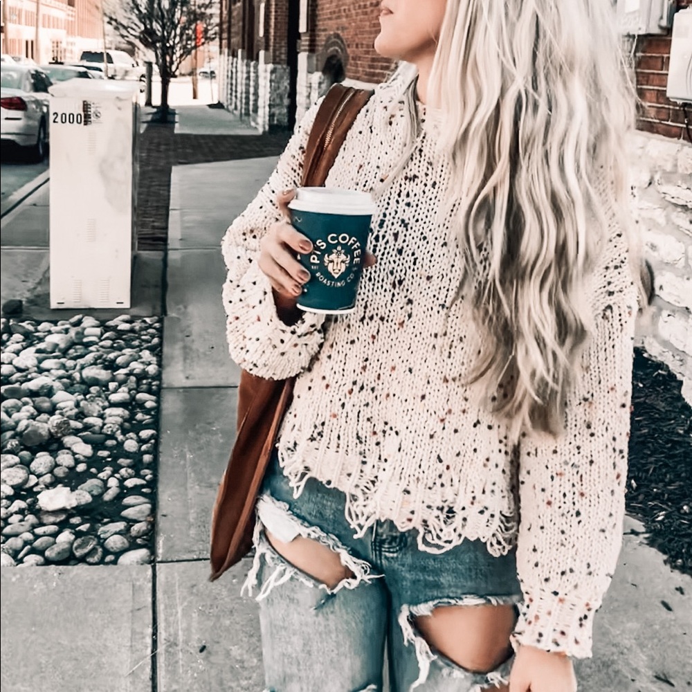 Distressed Confetti Sweater in Ivory